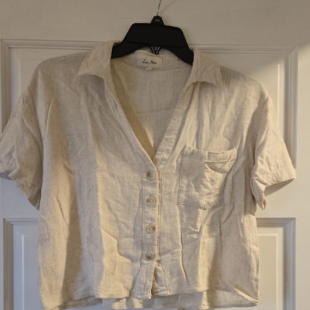 Love Notes Cream Linen Crop Top Shirt